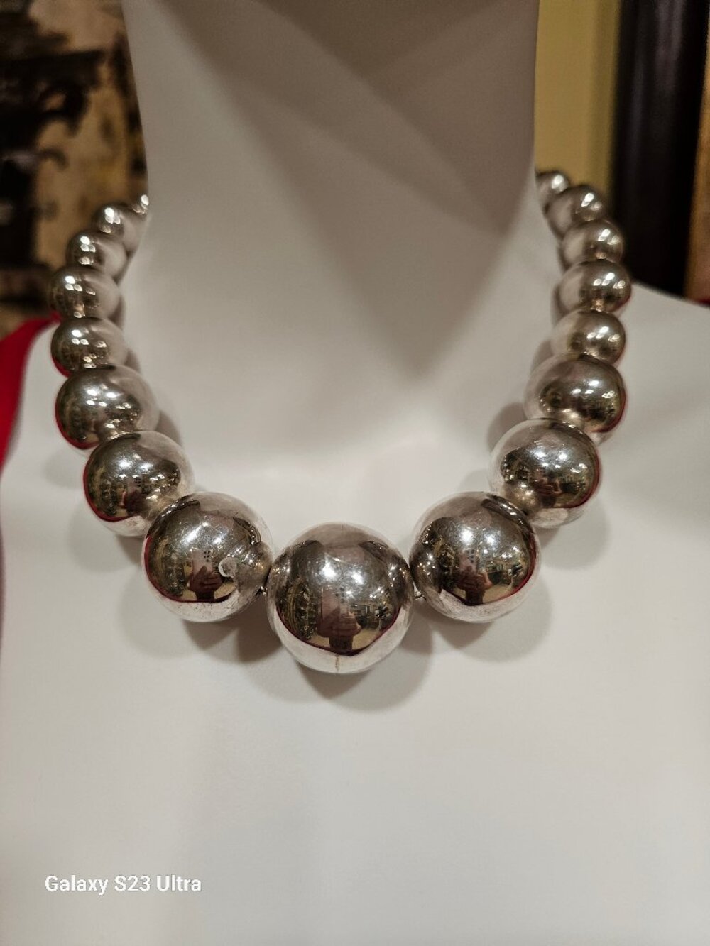Sterling Silver 925 Beaded Wire Strand Statement Necklace 17" , Made in Italy